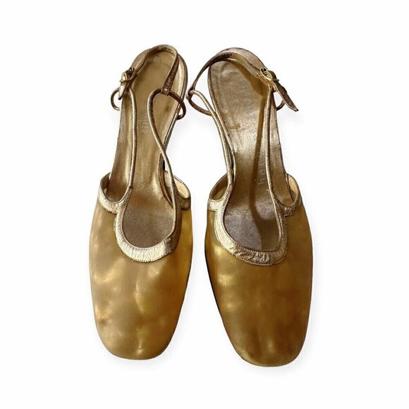 Vintage Herbert Levine Mod Sling Back Pump,  Size 7 1/2 B, Gold - Picture 2 of 16